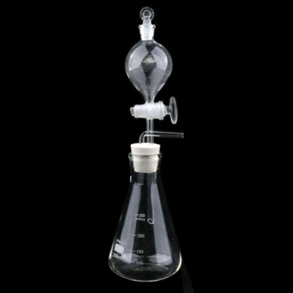 

New Glass Conical Flask Separatory Funnel Stopper Lab Gas Generator Apparatus Kit (e.g. oxygen, hydrogen and carbon dioxide)