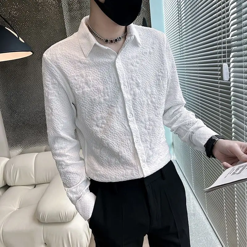 New autumn Korean version long-sleeved shirt men's handsome and slim trend pattern shirt high-end men's shirt
