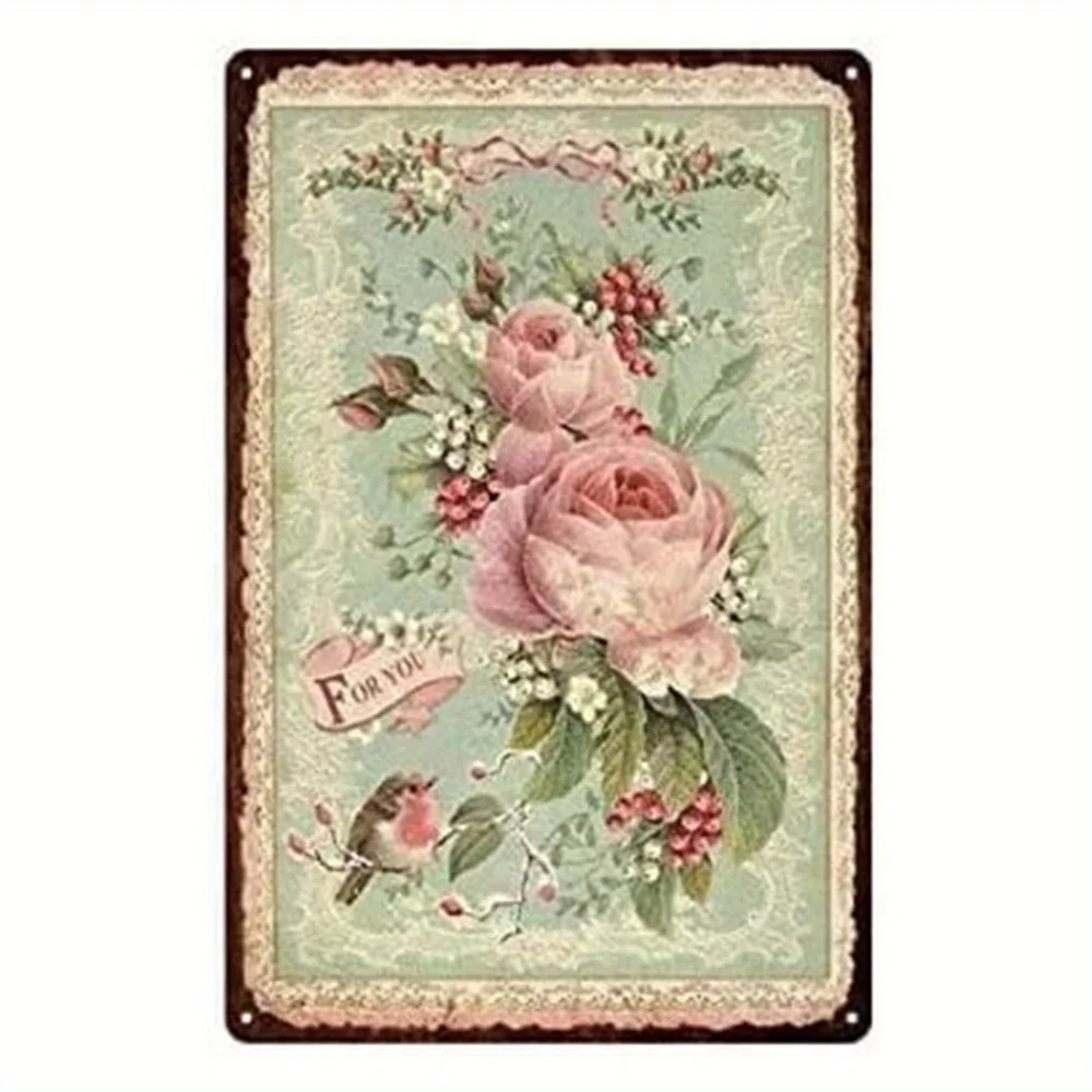 

Floral Retro Tin Sign, Vintage Metal Tin Sign, For Street Garage Cafe Bar Farm Country Bathroom Wall Decoration, 8*12 Inch