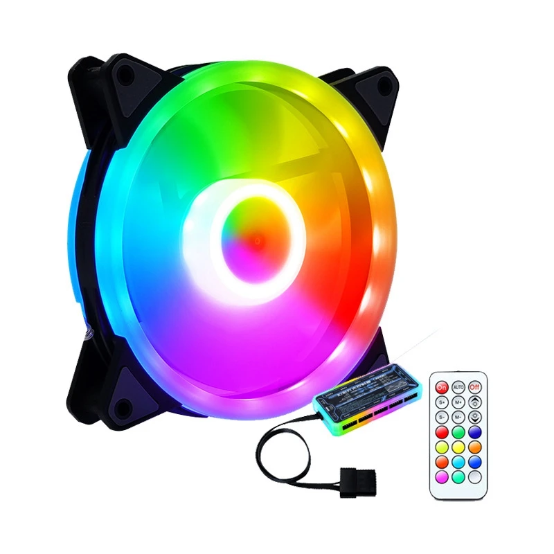 

120Mm RGB Case Computer Fan Kit Quiet Color Change Wind Speed Adjustable With ARGB FAN Hub Remote Control For PC