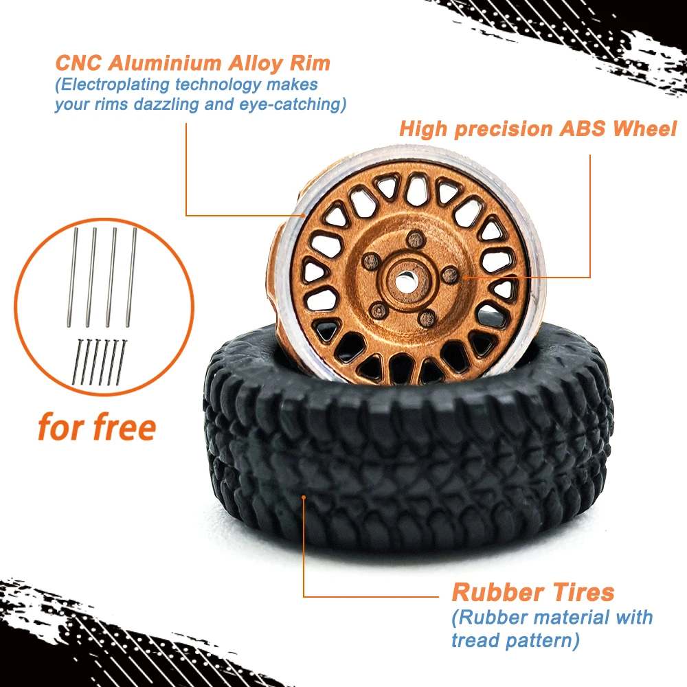 Kicarmod модель 1/64 автомобильные вездеходные колеса с резиновой заклепкой оси