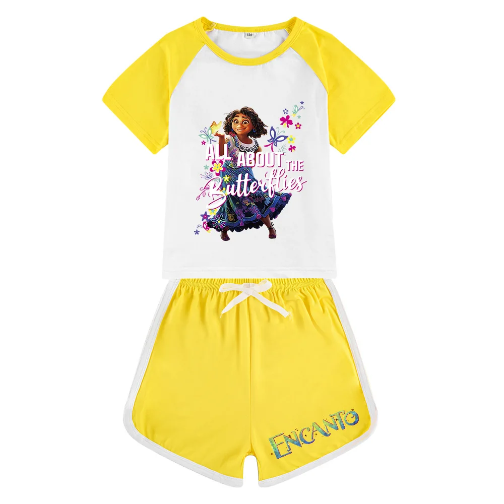 

2022 New Disney Encanto Summer Cartoon Printing Imitation Cotton Milk Silk Children's T-Shirt Shorts Sports Suit