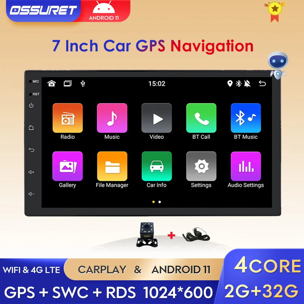 

7 Inch 2 Din Autoradio CarPlay Android 11 2GB 32GB Car GPS AI Navigation Bluetooth Universal Audio Stereo Steering Wheel NO DVD