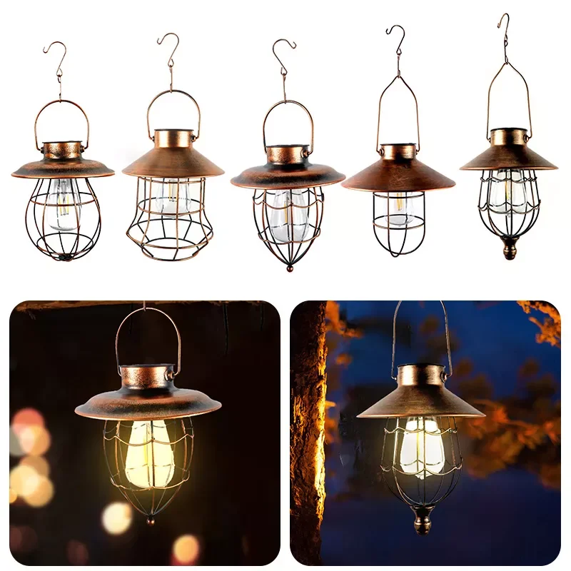 Solar Lantern Outdoor Hanging Solar Light Vintage Solar Lamp With Warm White Bulb For Garden Yard Patio Xmas Party Decor