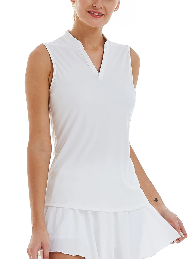 Women Sleeveless Polo Golf Shirts Quick Dry UPF50+ Protection V-Neck with Collar Athletic Tennis Tank Top Moisture Wicking