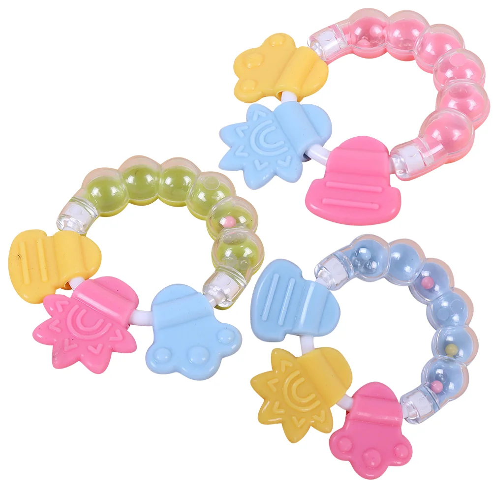 

3pcs Infant Teething Toys Molar Teethers Baby Ring Shaker Rattle Playthings (Random Color)
