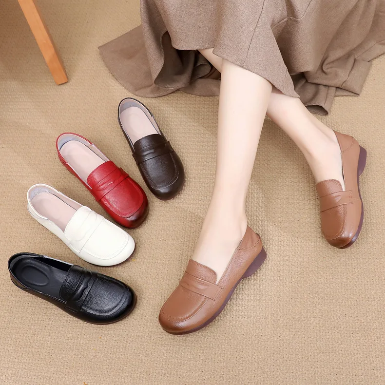 Женская обувь с круглым носком осенние универсальные женские мокасины на
