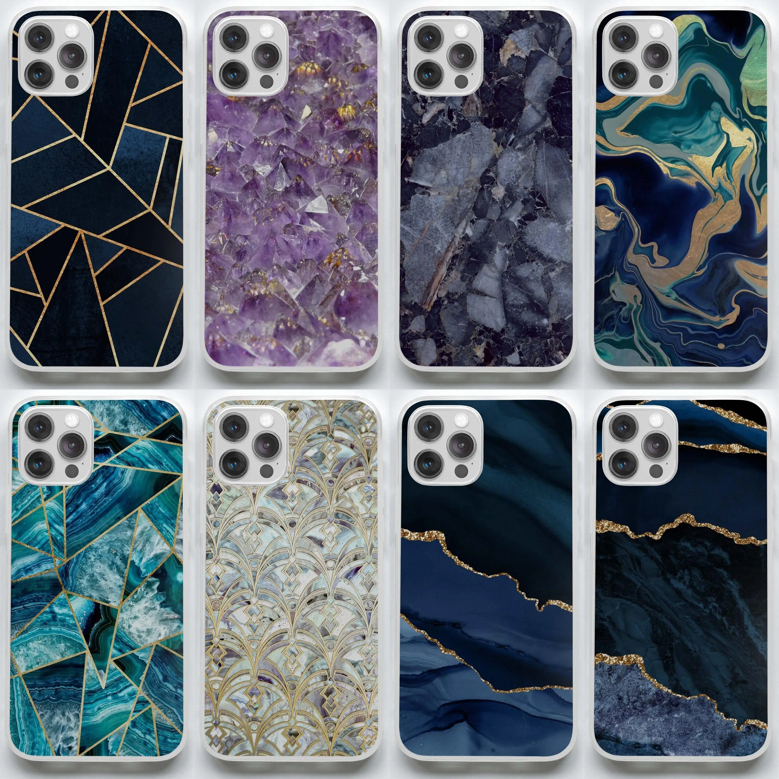 

Navy Stone Soft Amethyst Dream Dark Blue Marble Chips Phone Case for iPhone 11 12 13 Pro Max Mini X XS XR Max 7 8 Plus Coque