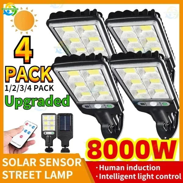 LED Solar Street Lights Outdoor 117COB 4 Pack Solar Lamp With 3 Light Mode Waterproof Motion Sensor Security Lighting for Garden
