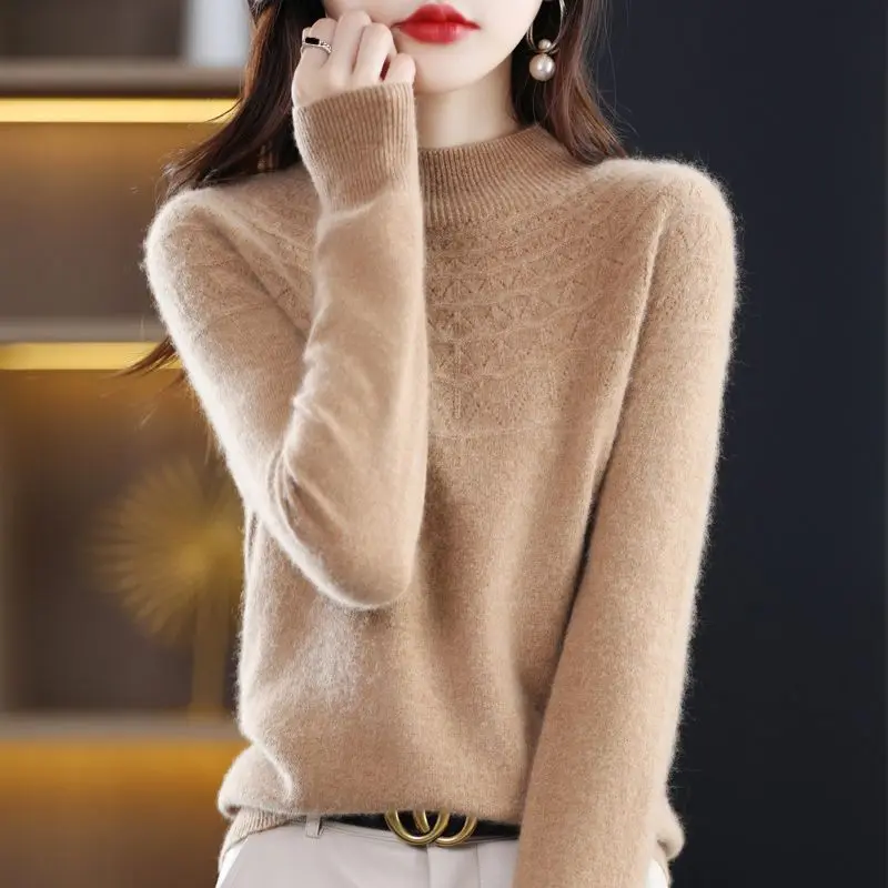 Осенне-зимний шерстяной свитер с круглым вырезом Женский пуловер длинными