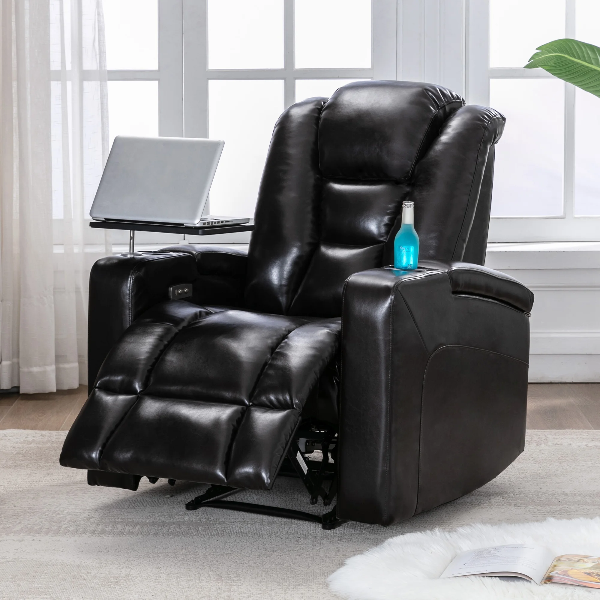 

Power Motion Recliner with USB Charging Port and 360° Swivel Tray Table, Home Theater Chair