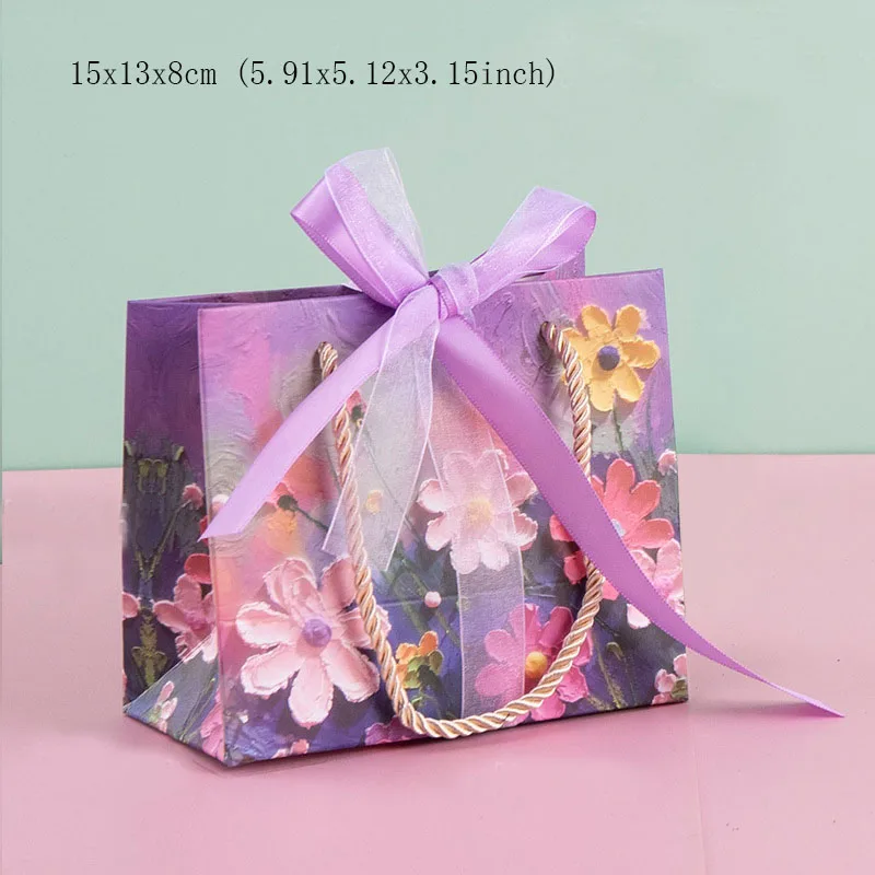 

Высококачественная Подарочная Сумка С Фиолетовыми Цветами, Элегантная Картонная Упаковка Для Вечеринок, Свадеб