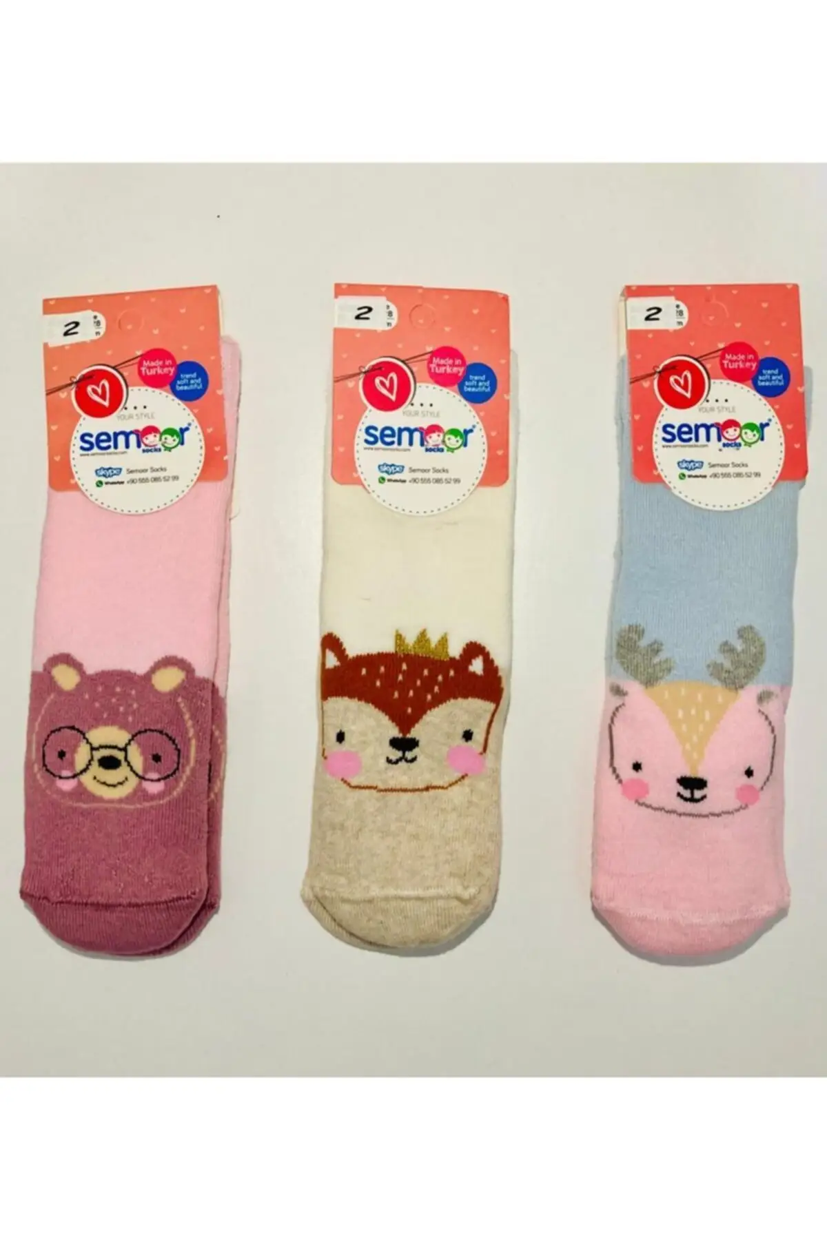 

Crowned Animal Pipe Mould Towel Socks 3'lü Cotton-Spandex Socket socks Pink Animal Print Underwear Thick