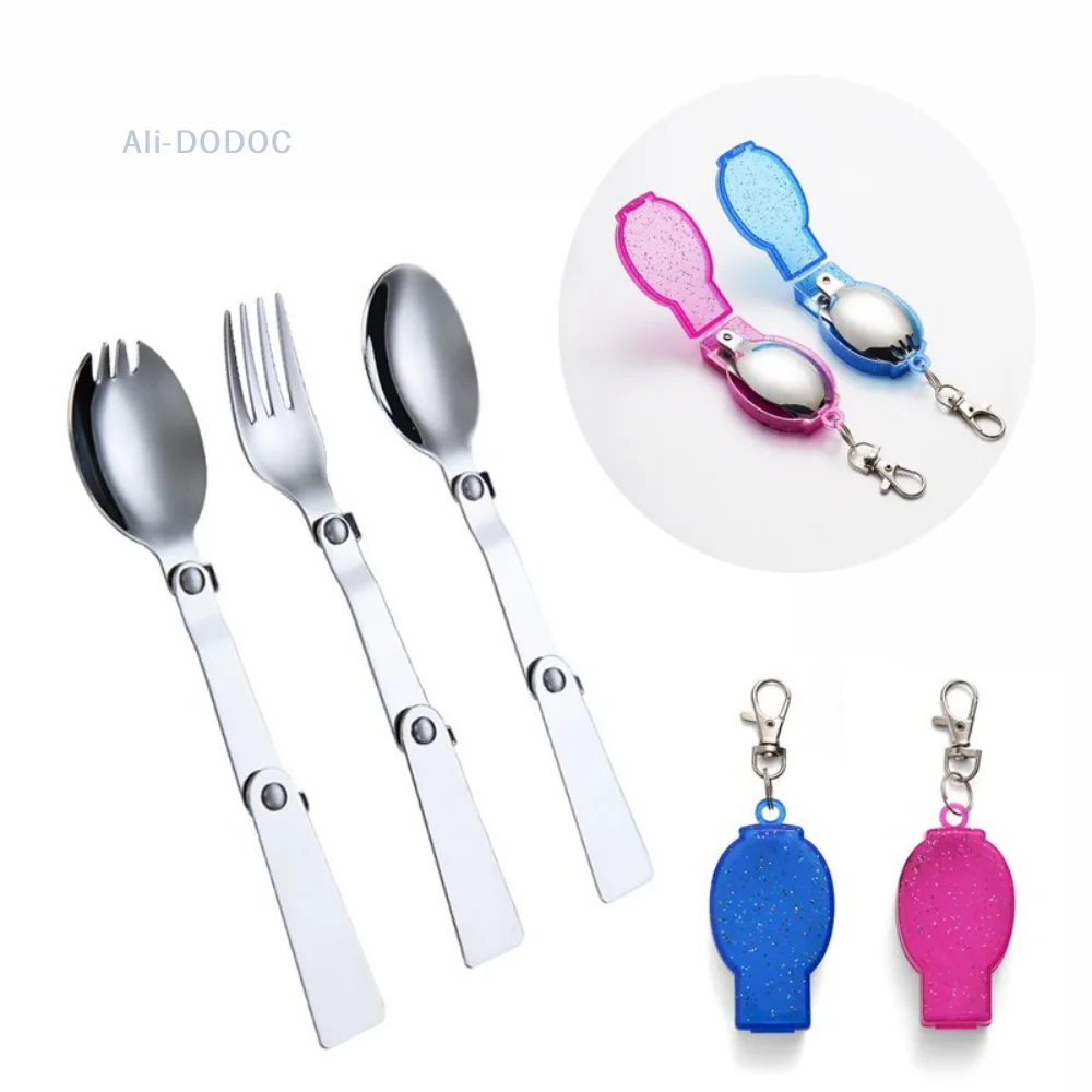 

304 Stainless Steel Solding spoon Creative Tableware Outdoor Portable Three-Fold Spoon Fork Travel Folding Spoon Storage Box