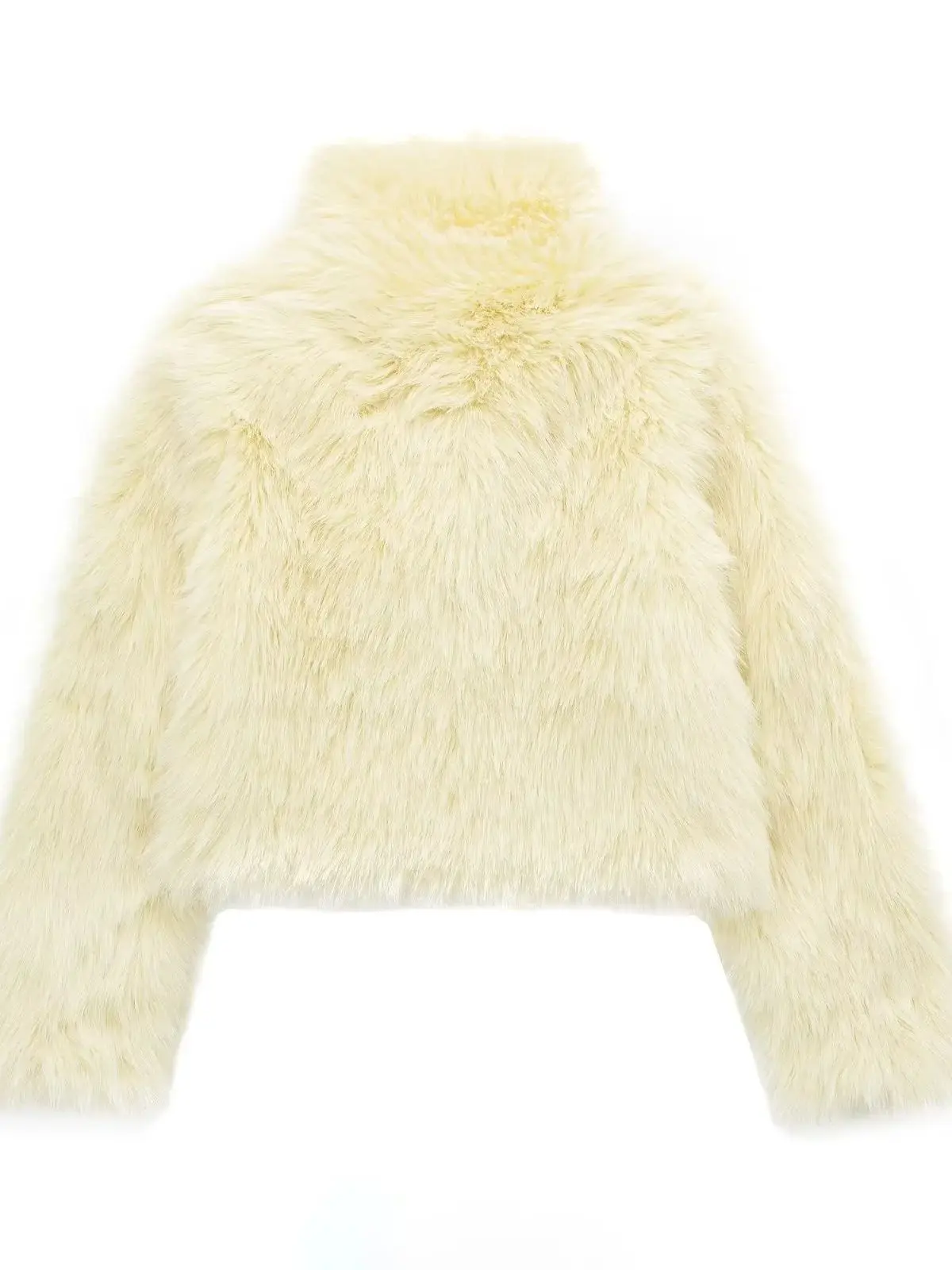 Spring And Autumn Women's Beige Lapel Faux Fur Long Sleeve Single-Breasted Design Jacket Fashion Warm