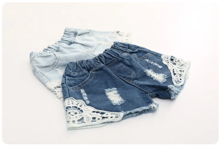 Summer New Kids Girl Lace Short Jeans Pants Korean Girls Cowboy Hole Shorts Children Lace Shorts Pants Toddler Clothes 1-12Y enlarge