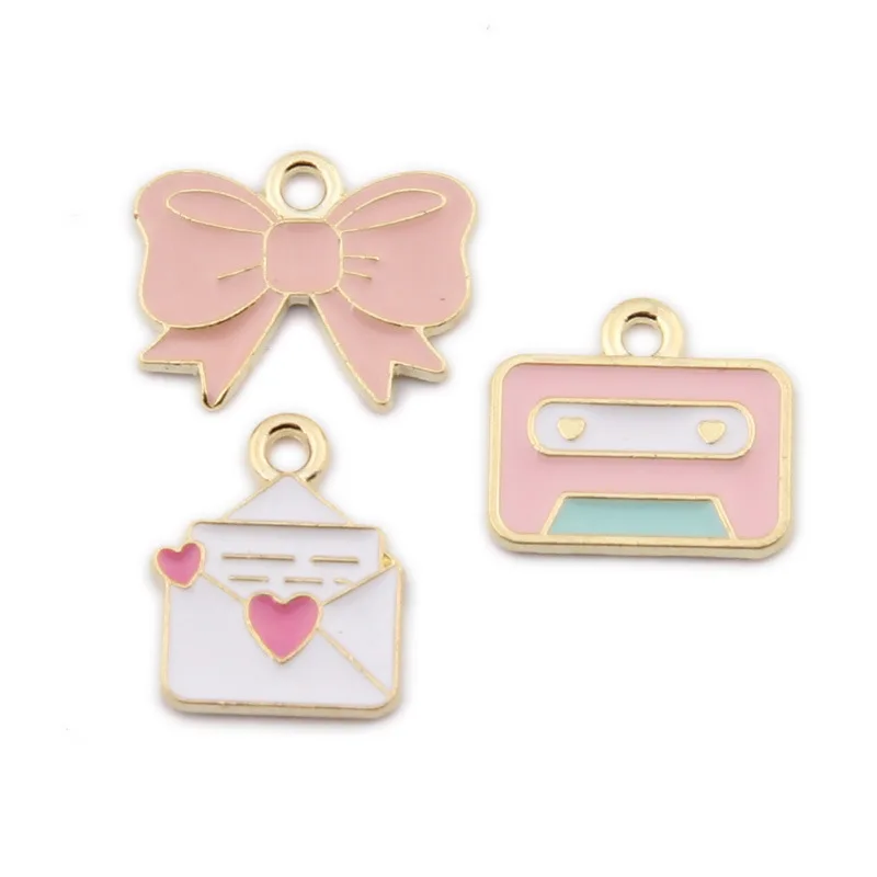 

10PCS Enamel Bowknot Tape Envelope Shape Charms DIY Handmade Hair and Ear Materials Alloy Oil Dripping Accessories