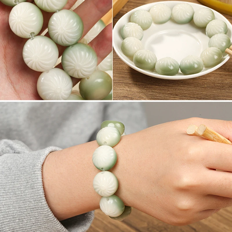 

Natural Hand-carved Buns Bodhi Root Bead Bracelet Buddha Beads Bangles Prayer Wrist Jewelry Bijoux de prière