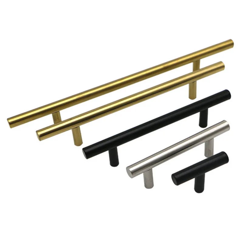 

T Bar Handle Pull Knob Matt Black Gold Brushed Handle Stainless Steel Cabinet handle Kitchen Door Knob Furniture Drawer Pull