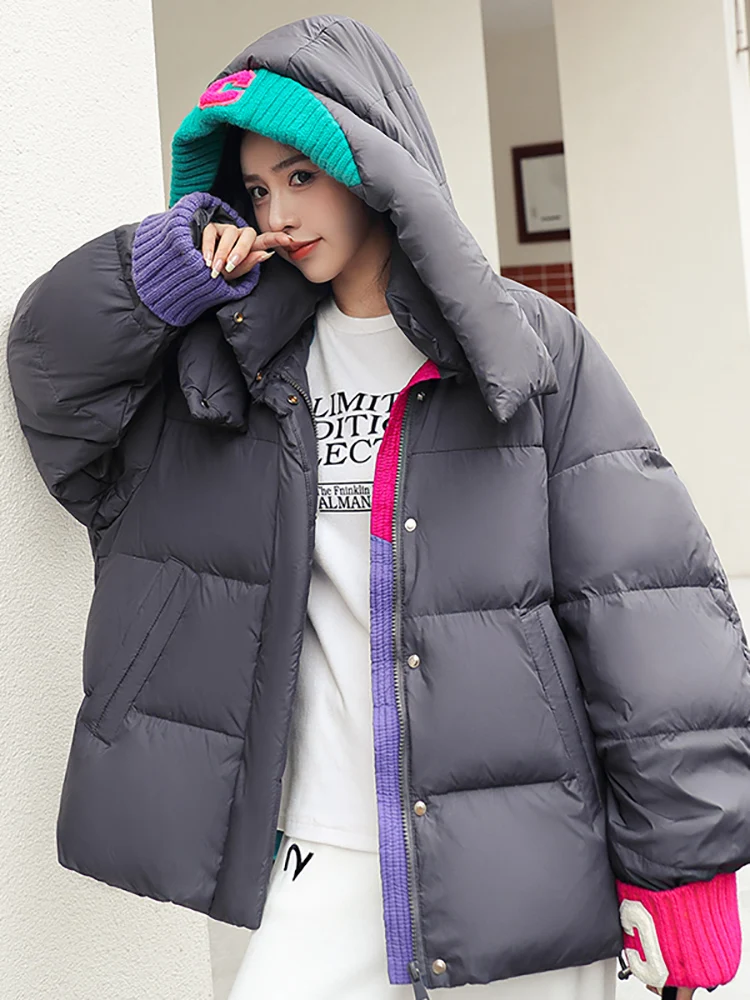 AOSSVIAO 2022 New Winter Women Parkas Jackets Loose Hooded Thicken Warm Padded Coat Knit Spliced Female Winter Outwear Jacket