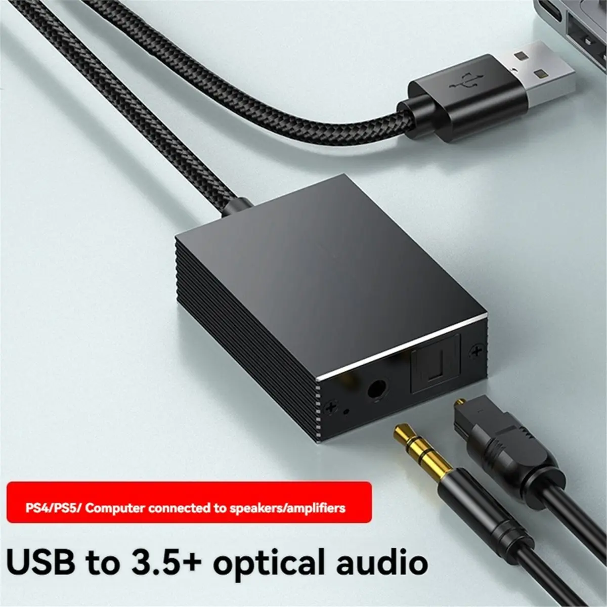 Фото xin828 USB-оптический SPDIF Toslink и 3.5 мм аудиоадаптер-конвертер для телевизора, ПК, ноутбука, смартфона и подключения к колонкам. №1