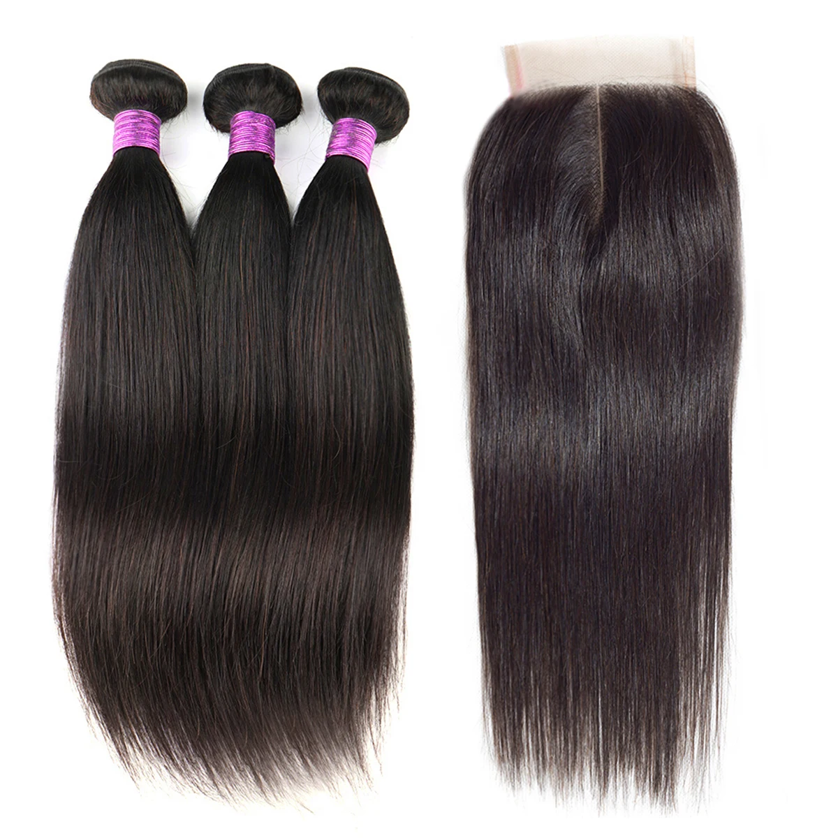 3+1 Straight Hair Weave Bundles Fancy Virgin Brazilian Human Hair Extension Nature Straight 3 Bundle with Closure Wholesale