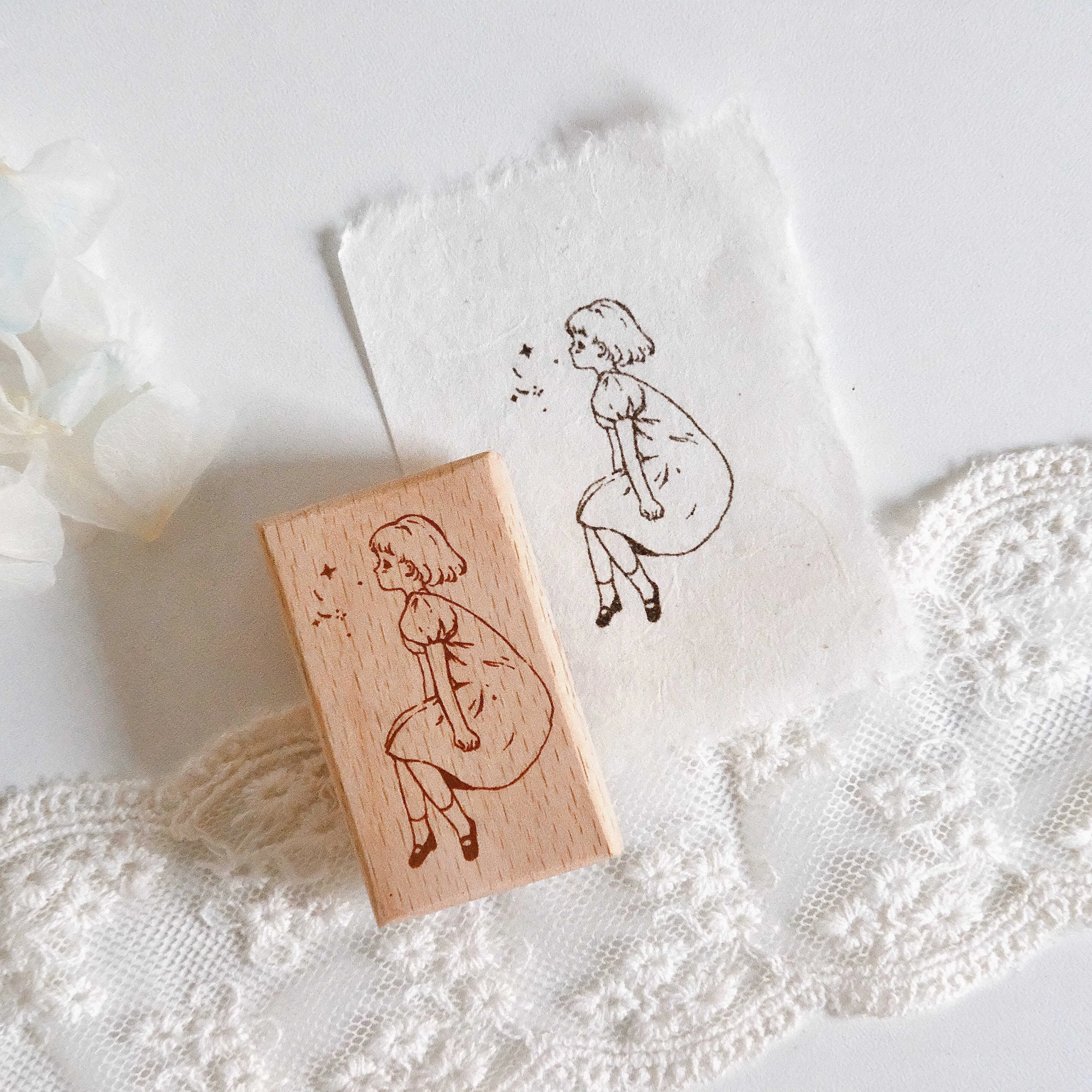 

1 Pc Cute Girl Stamps 5cmx3cm Freckled Tea Vintage Wooden Seal