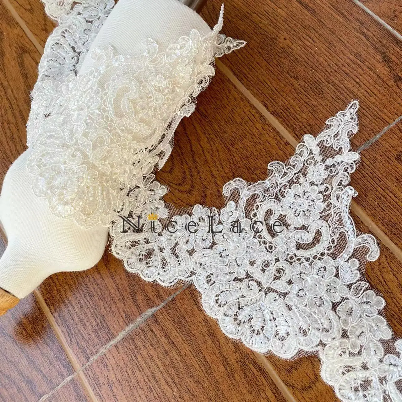 

5Yard/Lot Lace Beading Ribbon High Quality Bridal Train Sewing Accessories For Wedding Dresses Edge Bridal Head Veils