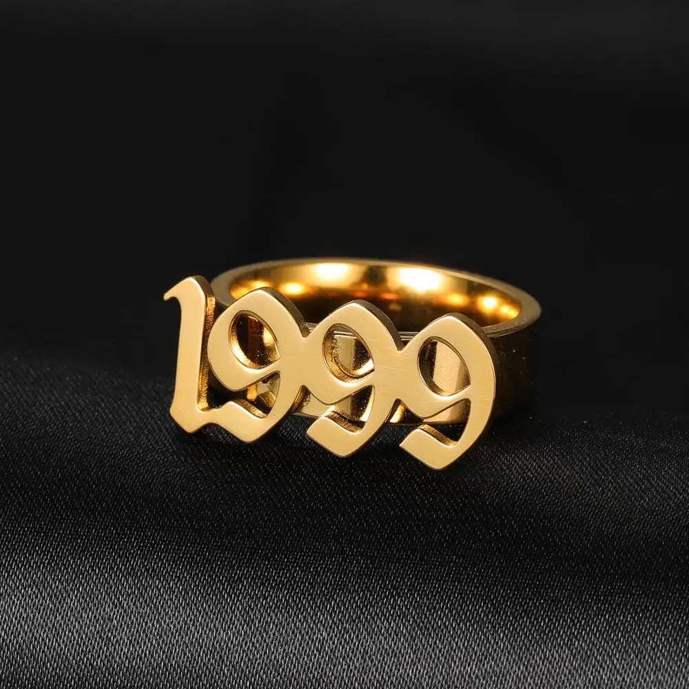 

MYDIY Custom Old English Numbers Name Rings Stainless Steel Personlized Women Rings Unique Jewelry Anniversary Rings Girl Gift