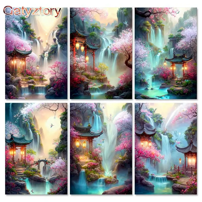 

GATYZTORY Paint By Numbers Pictures For Adults On Canvas With Framed Waterfall Digital Coloring Drawing Oil Paintings By Number