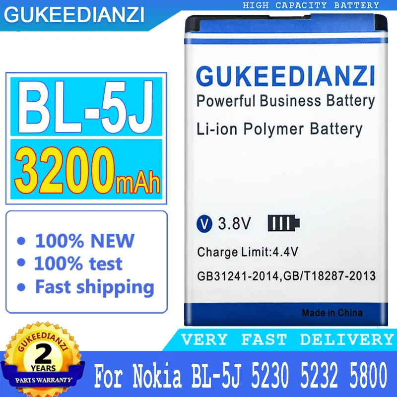 

Bateria 3200mAh New BL-5J BL 5J Replacement Battery For Nokia 5230 5233 5235 5800 3020 XpressMusic N900 C3 Lumia 520 525 530 522