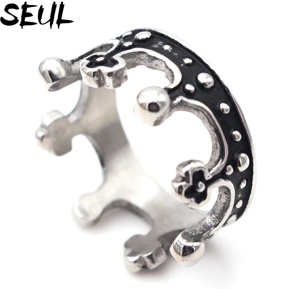 

Seul Retro Black Cross Crown Stainless Steel Mens Rings Punk Simple Unique For Male Boyfriend Biker Jewelry Creativity Gift