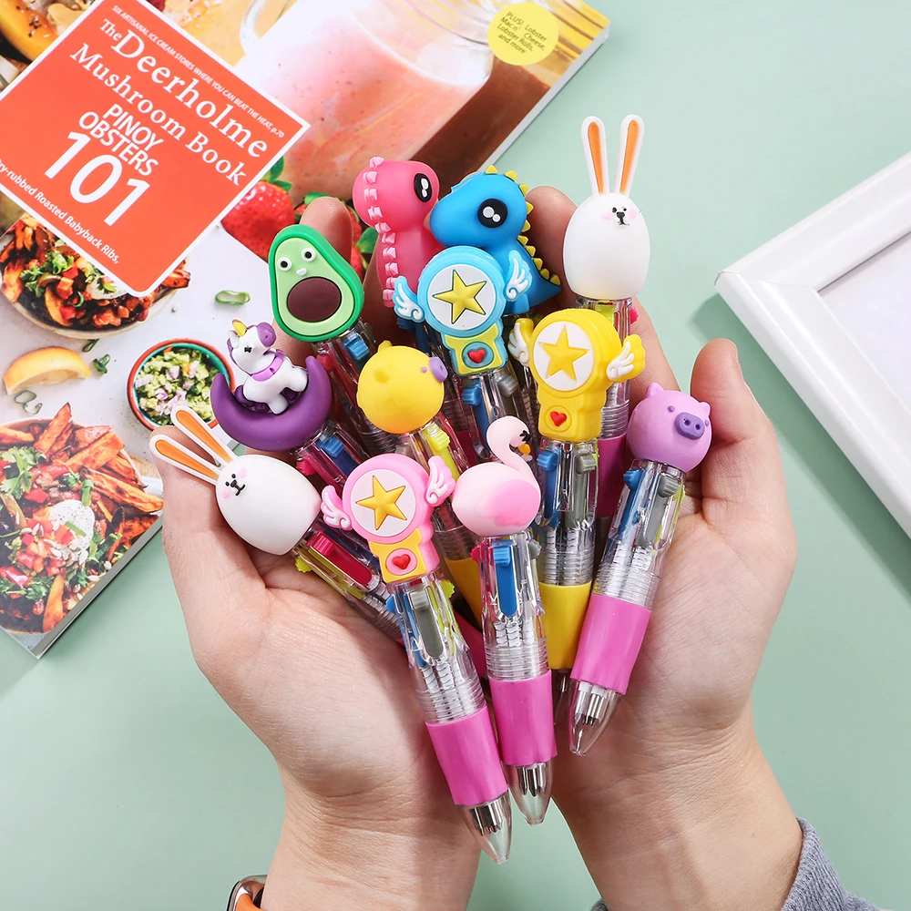 

30PCS Cartoon Cute Mini 4 Color Ballpoint Pen for Writing Student Prize Gift Kawaii Japanese School Stationery Back to School