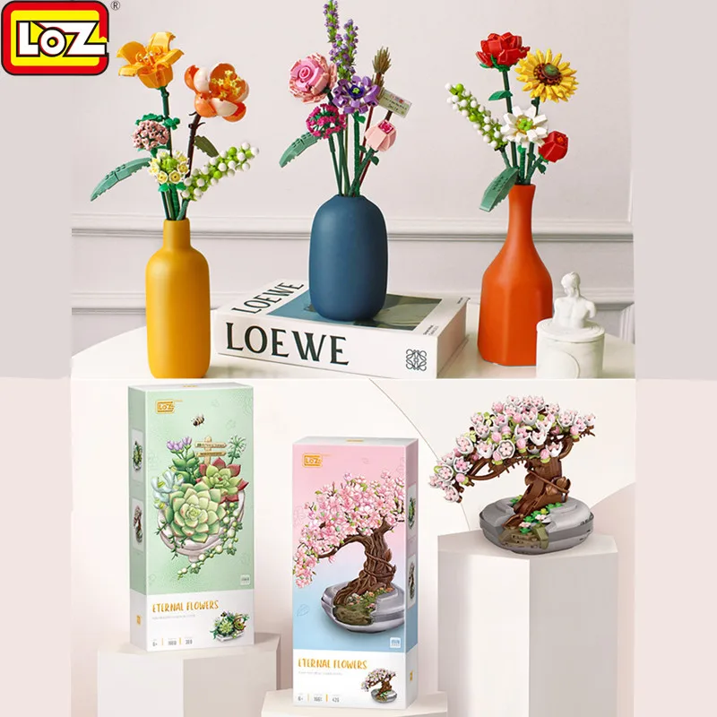 

City Flowers LOZ Mini Building Blocks Sakura Succulents Plant MOC Bricks Montessori Toys for Kids Girls Birthday Gift Home Decor