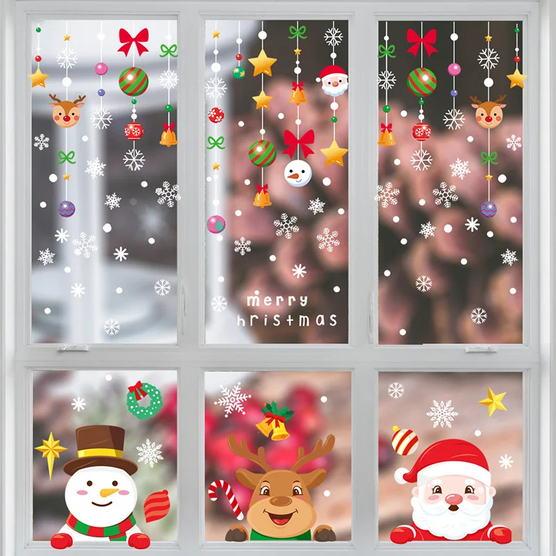 

New Christmas Window Cling Sticker Santa Claus Xmas Snowflake Wall Decal Snowman Merry Christmas New Year Party Home Decoration