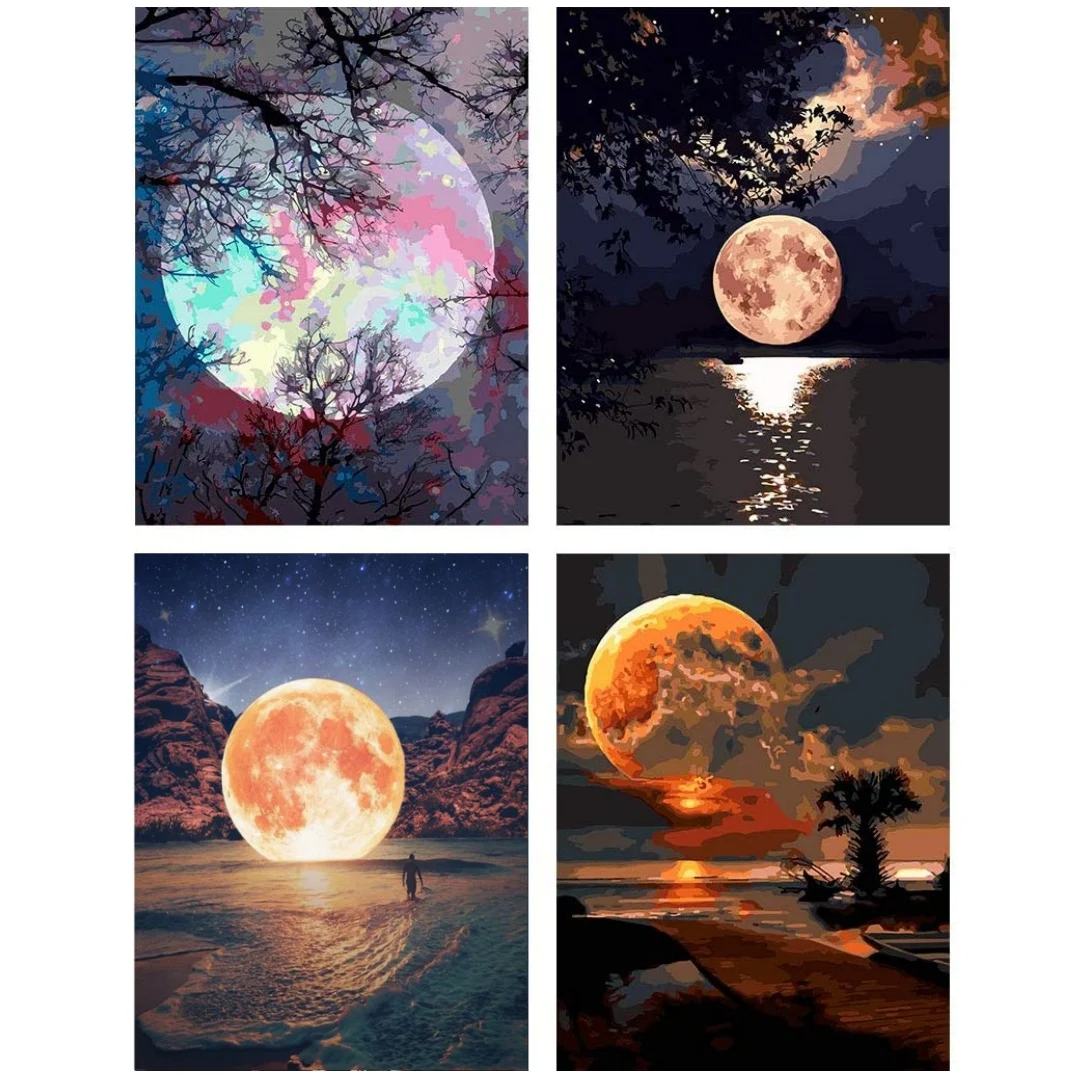 

DIY Painting By Numbers Full Circle Propylene Landscape Moon Paint Oil Picture On Canvas Coloring Home Decor Gift