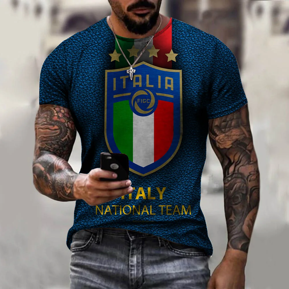 

New men's 3D printed Italy Sweden England national team round neck short sleeve T-shirt casual loose T-shirt
