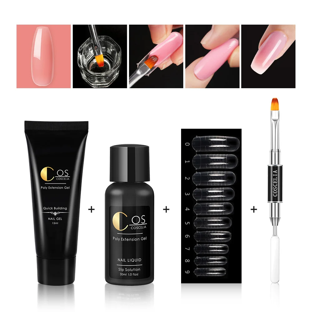 

COSCELIA Poly Extension Nail Gel Kit Quick Building Manicure Set Builder Nail Brush Soak Off Finger Extension Camouflage Nails