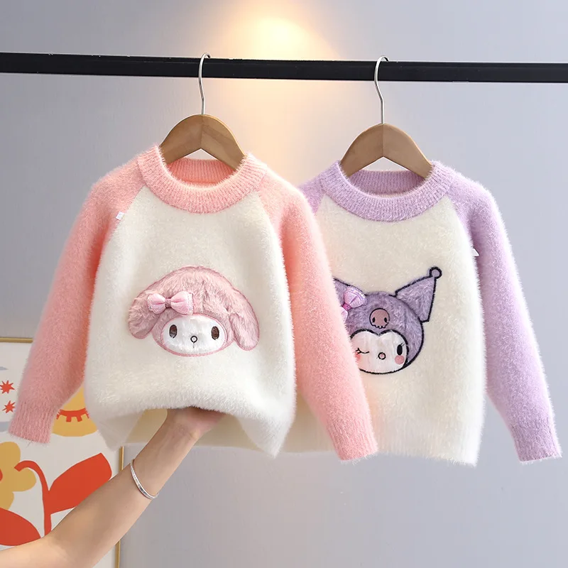 

Sanrio My Melody Kawaii Anime Autumn Winter Mink Hair Knitwear Cute Kuromi Cartoon Long Sleeve Base Shirt Lovely Gifts for Girls