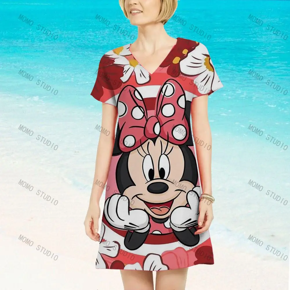 

Beach Dress Women's Summer Minnie Mouse Y2k Cartoon Dresses Woman 2022 Loose Elegant Casual Disney Party Mickey Sexy Boho Chic