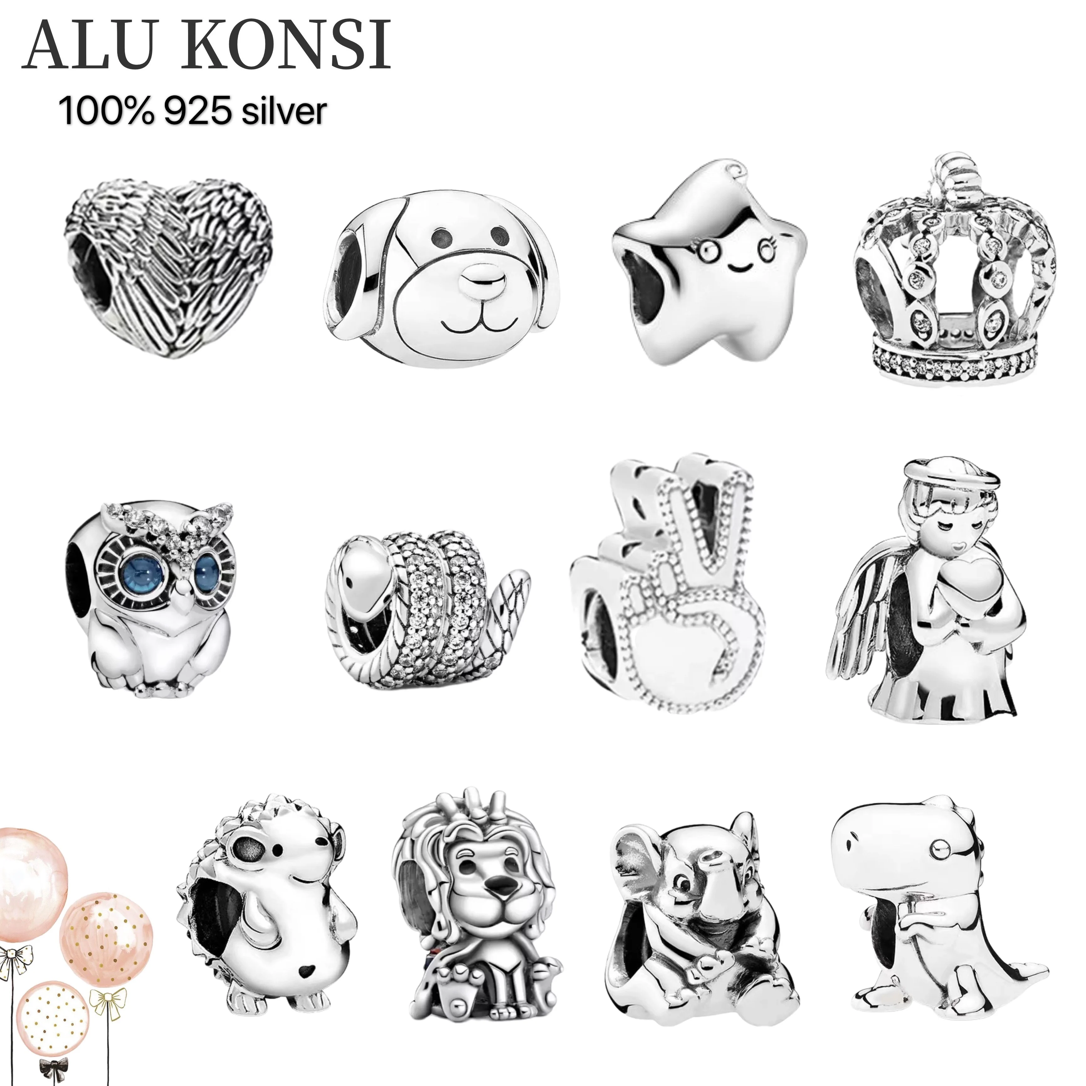 

100% 925 Sterling Silver Koala Lion dinosaur Fox Beads Pendant Charms Fit Original DIY Bracelets Necklaces for Women Jewelry