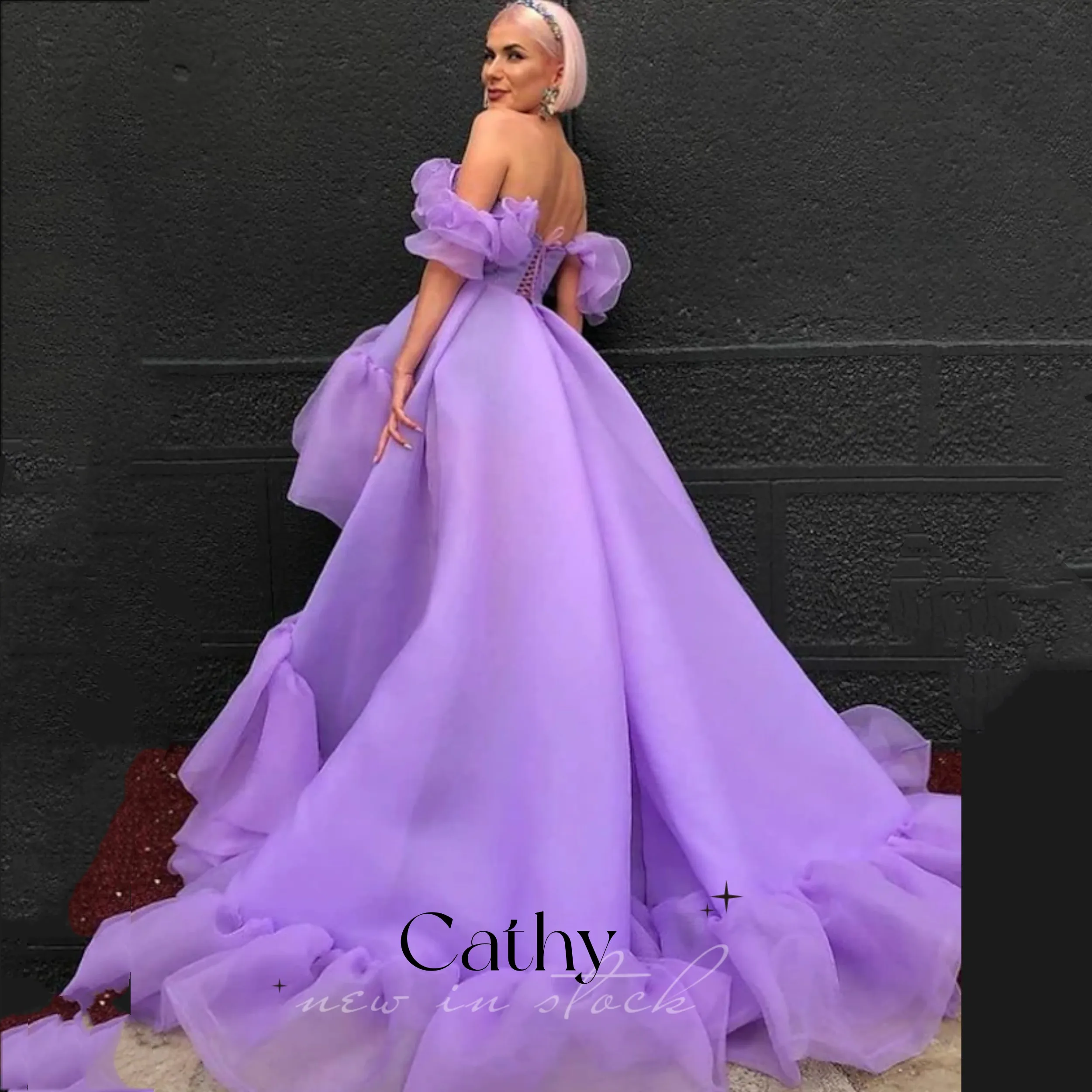 

Женское платье с открытыми плечами Cathy, фиолетовое бальное платье для выпускного вечера, индивидуальный пошив