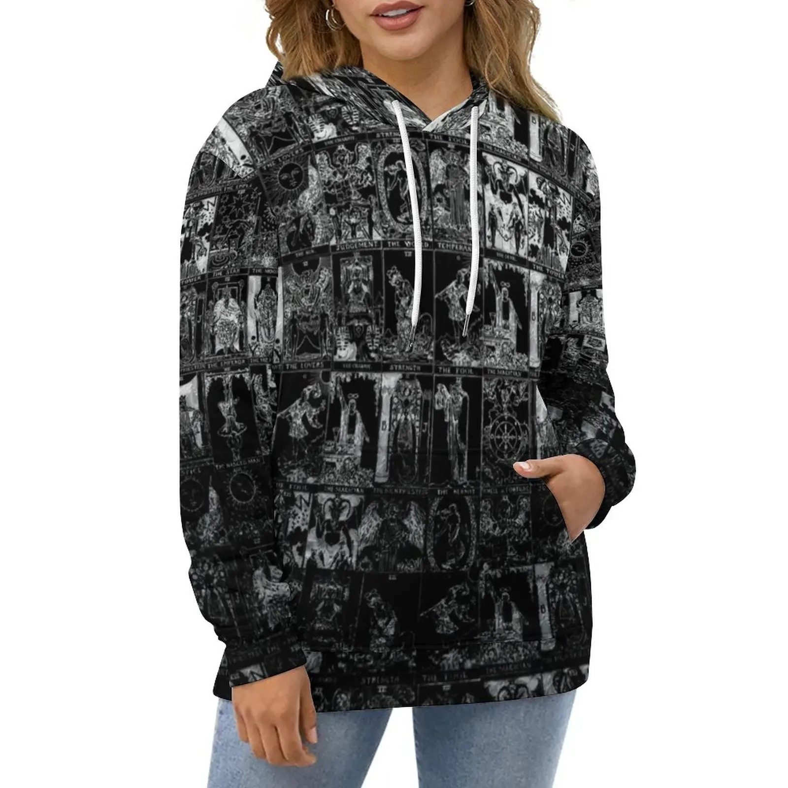

Major Arcana Tarot Hoodies Autumn Silver and Black Hip Hop Oversize Pullover Hoodie Unisex Long Sleeve Trendy Casual Sweatshirts