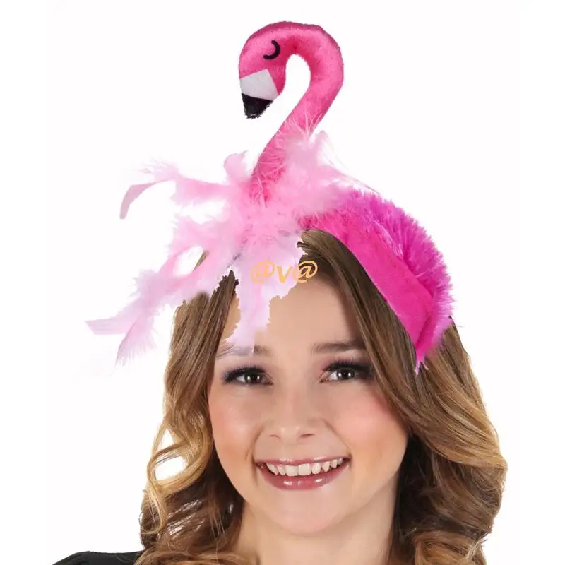 

Sweet Live Broadcast Tiara Women Students Photoshoot Hairband Stuffed Flamingo Shape Headbands Stero Cartoon Hair Hoop