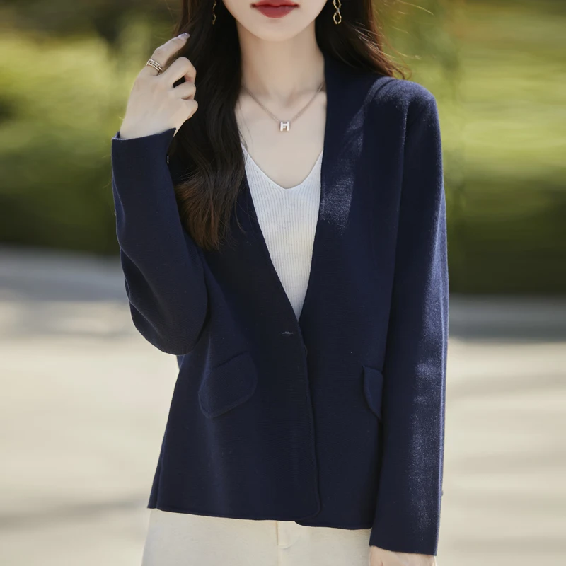 Свитер из смесовой шерсти кардиган вязаная куртка с v-образным вырезом и длинными