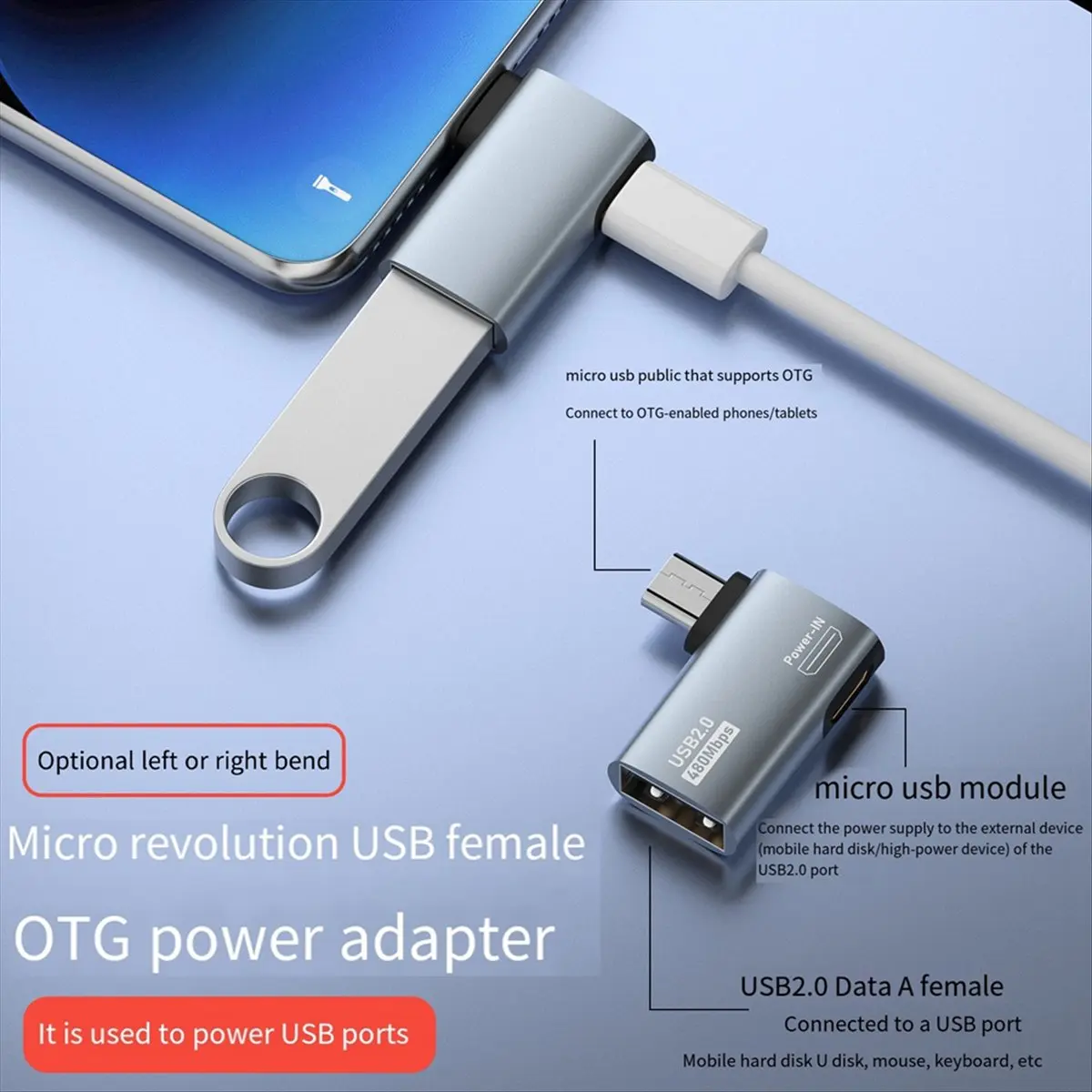 Фото Кабель-адаптер DT501/4K OTG с угловым разъемом Micro-USB на USB, с функцией подачи питания. Подходит для планшетов, телевизоров (левое крепление) №1