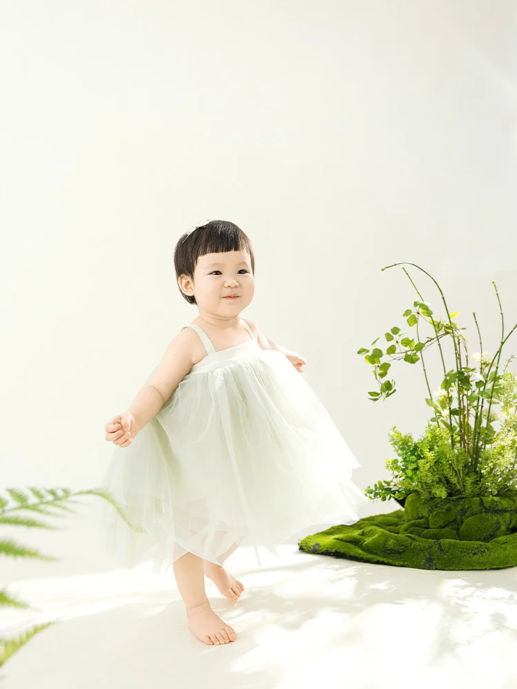Платье для девочек платье фотосъемки зеленая сетка пушистые подтяжки юбка