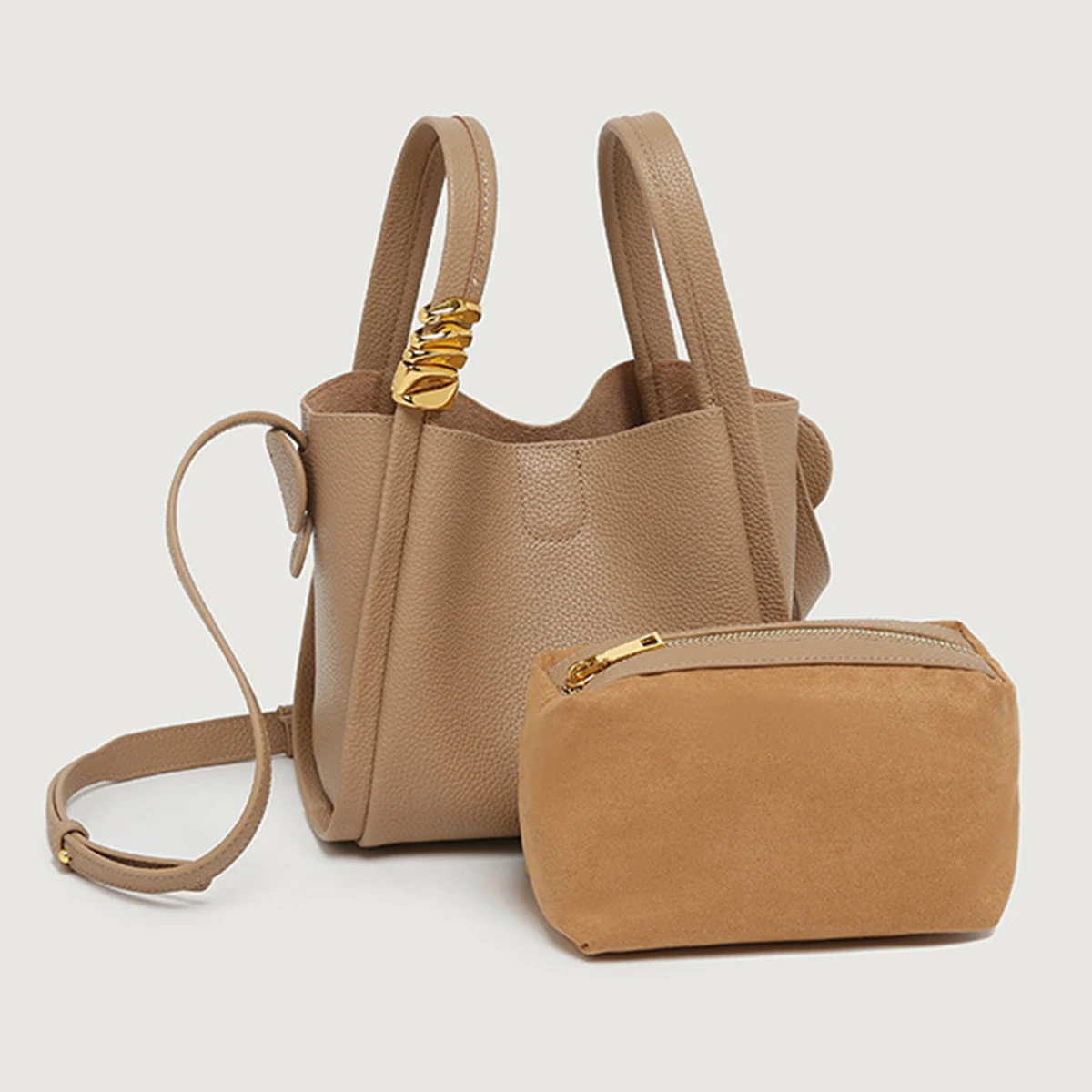 

Женская сумка с текстурой личи, однотонная вместительная сумка-тоут из искусственной кожи, простая модная сумка через плечо, 2022