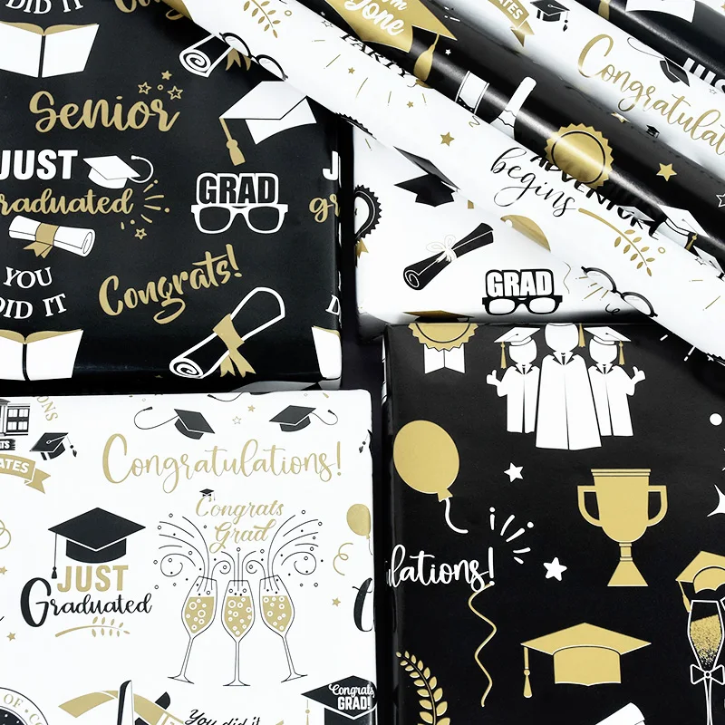 

1sheet Graduation Wrapping Paper Just Graduated Printed Pattern Handmade Gift Packaging Paper Congratulations Grad Party Decor