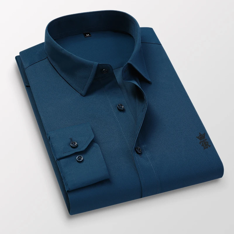 2021 Sergio K Camisa Plus Size Men's Shirt Men's Long Sleeve Solid Color Embroidered Slim Fit Business High Quality Men's Shirt